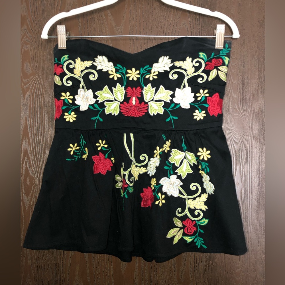 Two of Us Anthropologie embroidered floral bustier top size 4